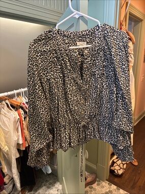 Pilcro Leopard Print Blouse - Black & Cream